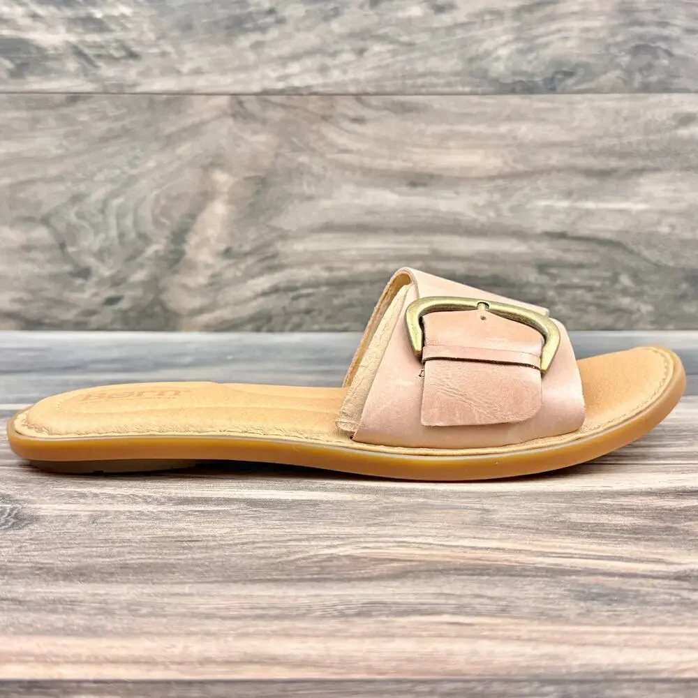 ❌SOLD OUT❌NIB Born Miarra 9M 39-40 Leather Big Buckle Slide Flat Sandals Blush - Picture 7 of 10
